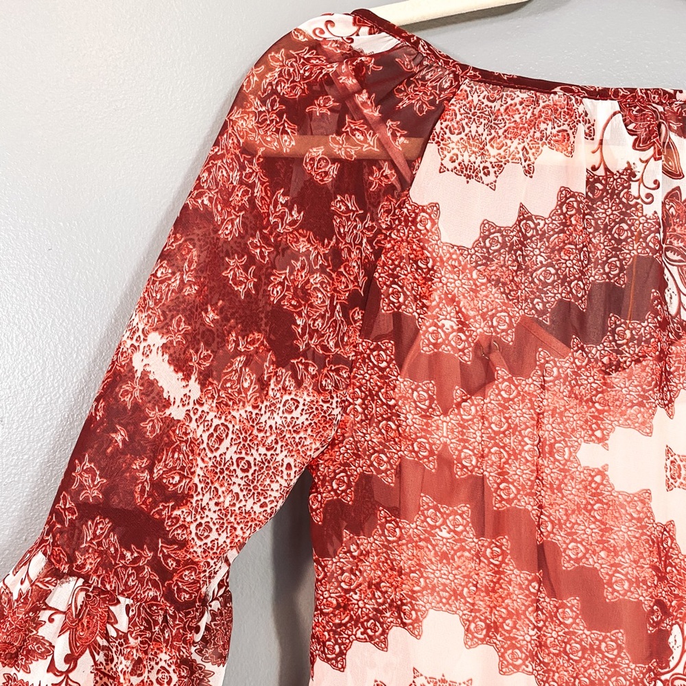 Show Me Your MuMu Rust and Cream Floral V-Neck Mini Dress - Picture 8 of 12